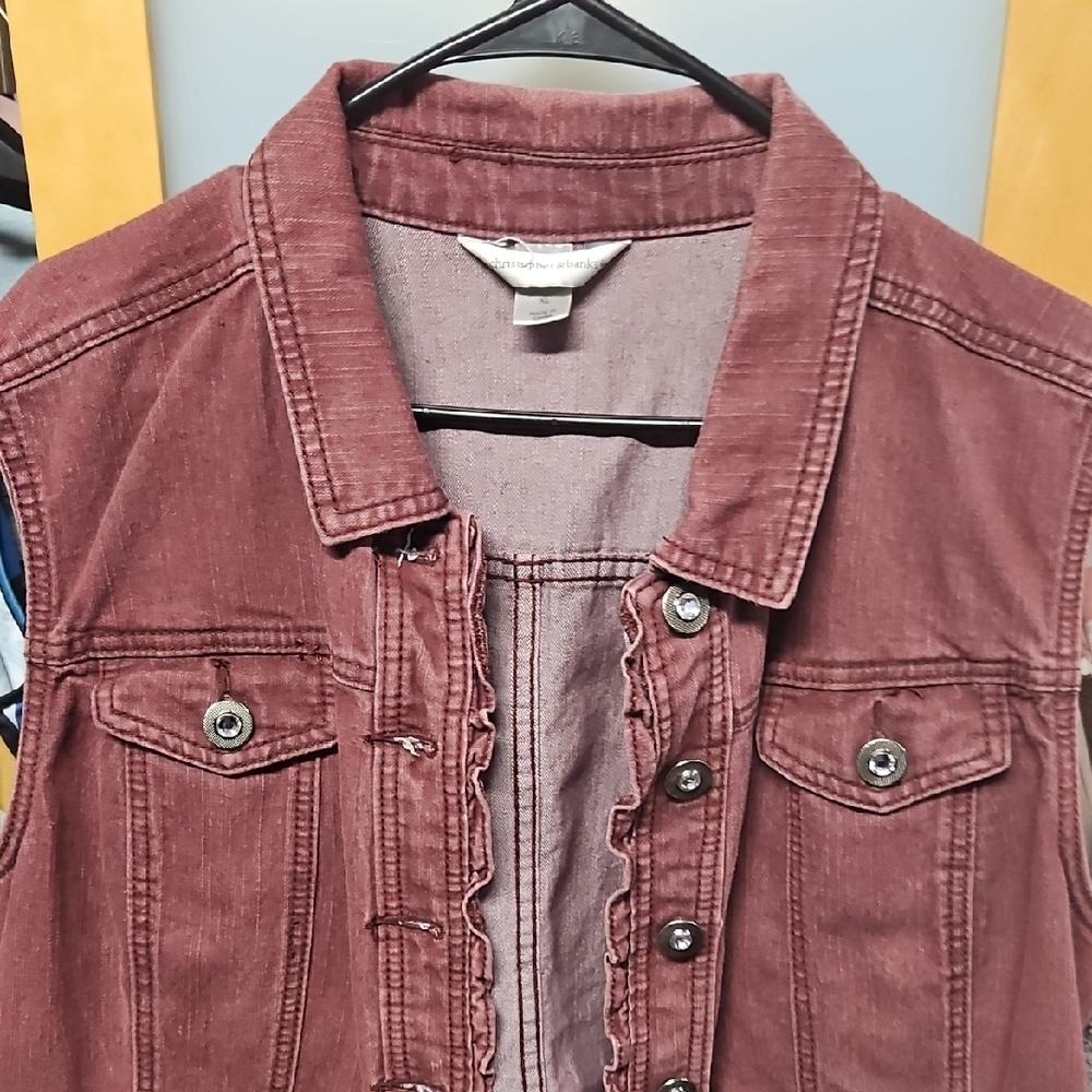 Women's Burgundy Denim Vest